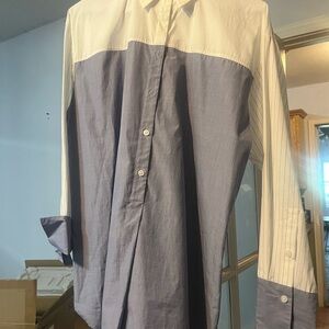 Nordstrom Oversized Blue and White Casual Button Down Shirt